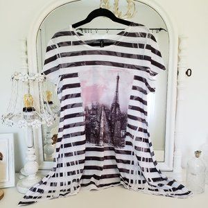 Paris France Eifel Tower Shirt Black White Pink Large X-Large Short Sleeves